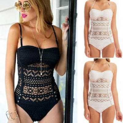 

Women One Piece Swimsuit Lace Hollow Push Up Padded Bikini Bathing Swimwear