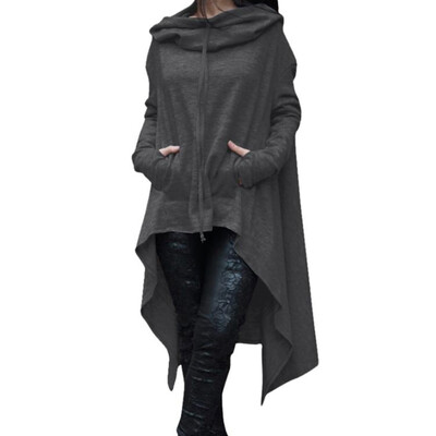 

Women Irregular Hooded Pullover Long Sleeve Loose Casual Poncho Long Hoodies Top