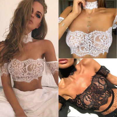 

Women Sexy Lace Off Shoulder CropTop Bralette Lingerie Transparent Underwear Brassiere G-string Babydoll