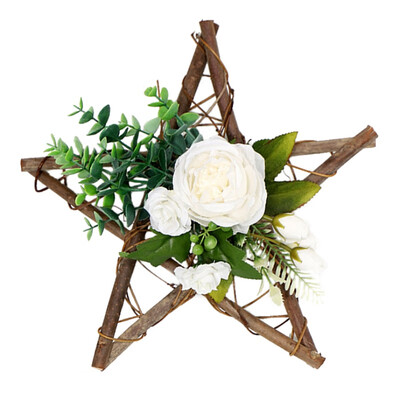 

Star-Shaped Wooden Frame Artificial Flowers Garland Pendant Faux Floral Hanging Wreath Wall Window Wedding Parties Home Decor