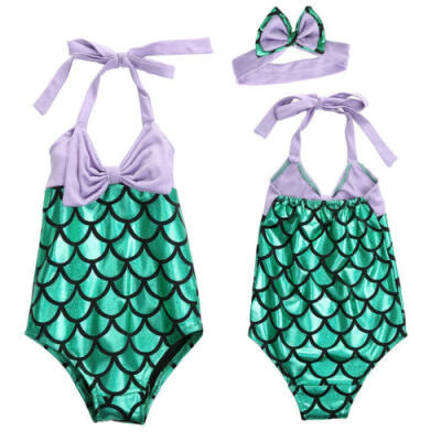 

2019 Baby Girl Mermaid Bow Bikini SET Swimwear Swimsuit Bathing Swimming Clothes