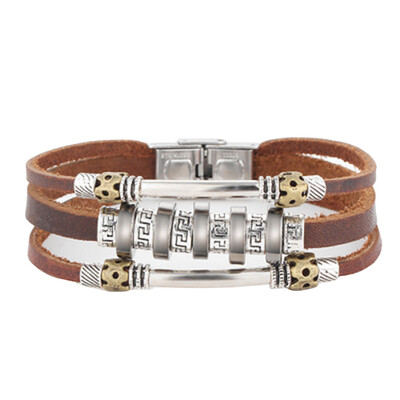 

New Vintage personality punk wind back word pattern leather bracelet men s Rope chain leather bracelet hand bangles