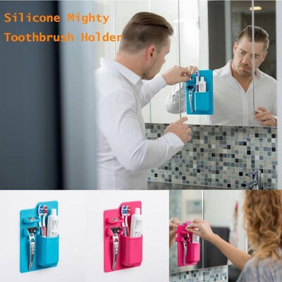 

Silicone Mighty Toothbrush Holder Bathroom Organizer Storage Space Rack Baskets