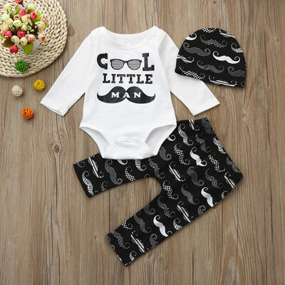 

3Pcs Infant Baby Boy Girl Letter Print TopsPantsHat Outfits Set Clothes