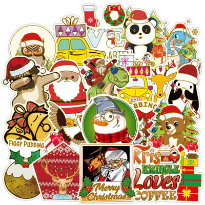

52Pcs Christmas Santa Claus Funny Kids Toy Sticker Diy Luggage Laptop Skateboard Motorcycle Phone Waterproof Sticker