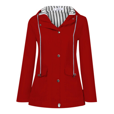 

Toponeto Women Solid Rain Jacket Outdoor Plus Waterproof Hooded Raincoat Windproof