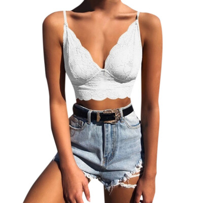 

Toponeto Womens Fashion Solid Color Summer Sexy Lace Top See Through Crop Top Bra Vest