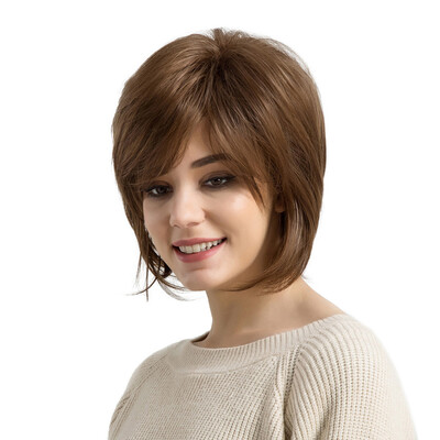 

〖Follure〗Natural Brown Medium Length Straight Hair Womens Fashion Synthetic Wig New
