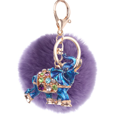 

Soft 8CM Rex Rabbit Hair Ball Diamond Alloy Elephant Keychain Lovers Bags Mobile Phone Accessories