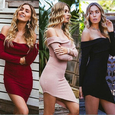 

Women Summer Long Sleeve Bodycon Evening Party Cocktail Short Mini Dress Casual
