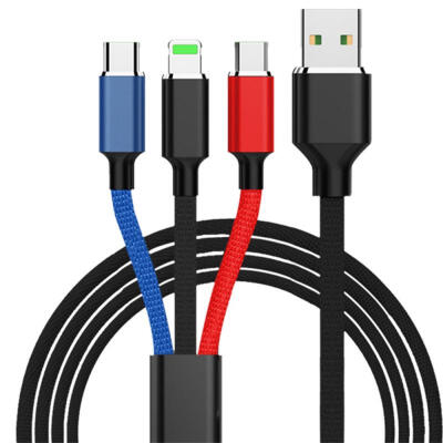 

Multicolored 3-in-1 Charge Cable 28A Braided Charging And Syncing Cord For IPHONE Android HTC-12m