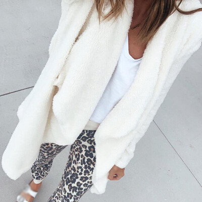 

Women Irregular Lapel Long Cardigan Long-Sleeved Two-Sided Solid Color Plush