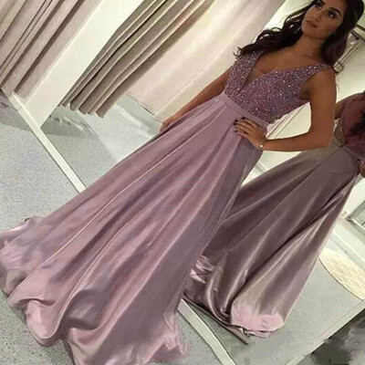 

〖Follure〗Women Sequin Prom Party Ball Gown Sexy Evening Bridesmaid V Neck Long Dress