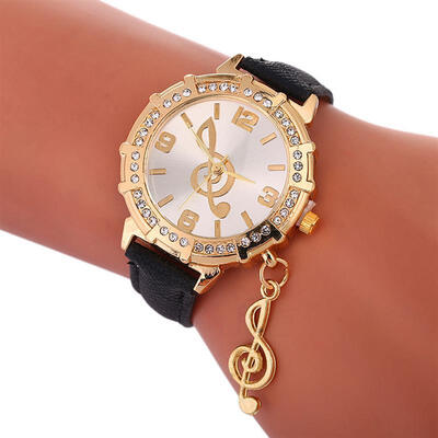 

2019 Women Luxury Watch Music Note Fashion New Design Pendant Clock Leather Band Quartz Wristwatch Lady Female Diamond Watches