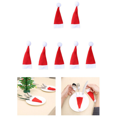 

Gobestart 7PCS Christmas Decorative Tableware Fork Set Christmas Hat Storage Tool