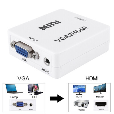 

1080P HD Latop PC VGA Male to HDMI Female Converter with Adapter Cables for HDTV Monitor Projector PC PS3