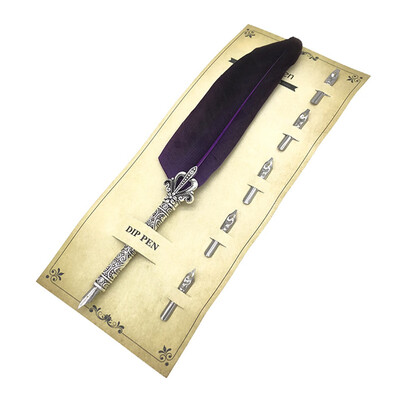 

Creative Feather Pen Set Feather Quill Pen Calligraphy Set Feather Ballpoint Ink Dip Pen With 5pcs Nibs