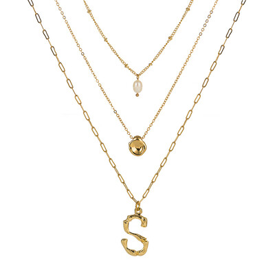 

Natural Pearl Beads Fashion 26 Letter Necklaces Pendants alphabet Gold Color Choker Initial Necklace Women Girl Jewelry Collier
