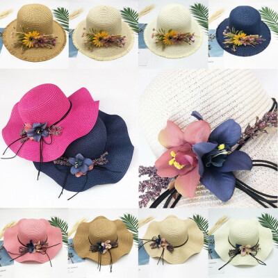 

Ladies Girls Middle Brim Beach Hat Wide Straw Floppy Foldable Summer Sun Fashion