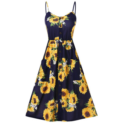 

Spaghetti Strap Sunflower Print Mini Dress
