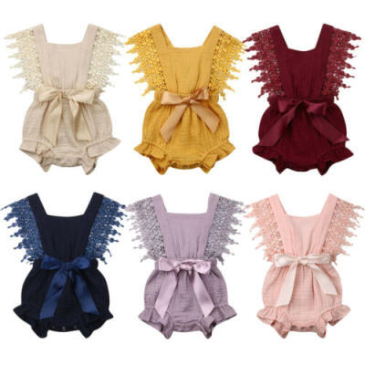 

US Solid Newborn Toddler Girls Lace Jumpsuit Bow Bodysuit Romper Summer Clothes