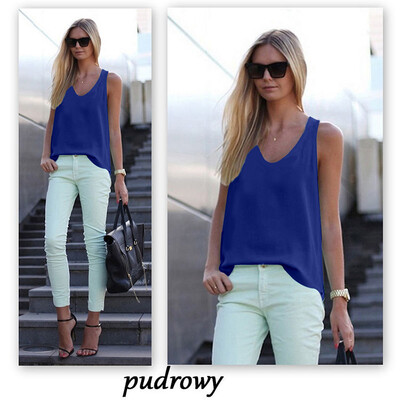 

Womens V Neck Sleeveless Loose Chiffon Tank Top