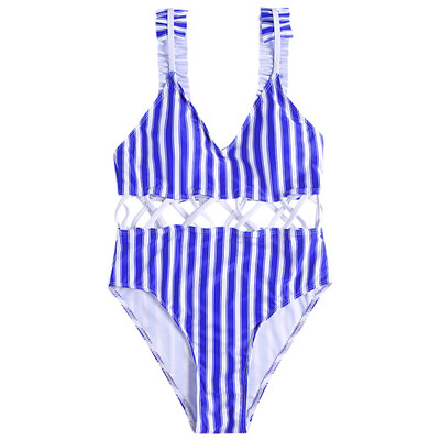 

Spaghetti Strap Backless Padded Ruffle Print Women Swimsuit
