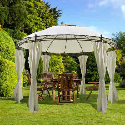 

Round Gazebo with Curtains 11 5 x 8 9