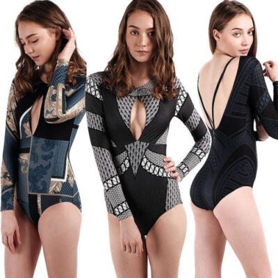 

Women One Piece Long Sleeve Padded Swimsuit Swimwear Bathing Beach Surfing Sport