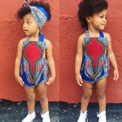 

Toddler Kid Baby Girl African Print Sleeveless Romper Hair Band Bodysuit Clothes