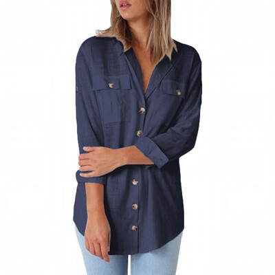 

Womens V-neck long-sleeved loose casual blouse