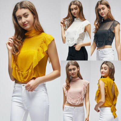 

Women Sleeveless Crop Tops Backless Vest T-Shirt Tube Halter Tank Short Blouse