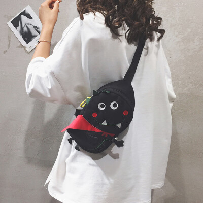 

Ins chest bag female 2019 new Korean version of the wild cartoon cute diagonal cross bag personality funny dinosaur canvas bag