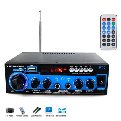 

Mini Audio Power Amplifier BT Digital Audio Receiver AMP USB SD Slot MP3 Player FM Radio LCD Display Dual Microphone Input with Re