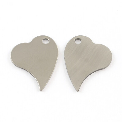 

201 Stainless Steel Heart Blank Stamping Tag Pendants One Side Polishing Stainless Steel Color 26x21x1mm Hole 3mm