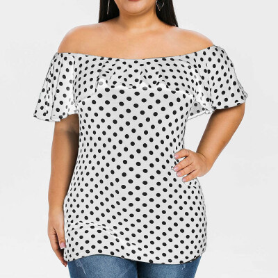 

Roseonmyhand Women Plus Size Casual Slash Neck Ruffled Wave Dot Print Top T-shirt