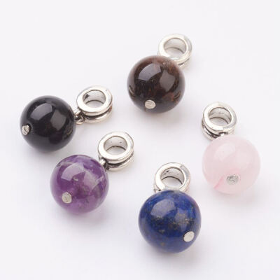 

Alloy European Dangle Beads Round Large Hole Pendants with Natural Mixed Stone Beads Antique Silver 25mm Hole 45mm