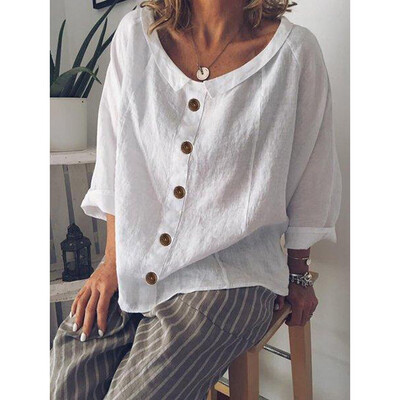

Starmoon Women Fashion Loose Cotton Linen Button Solid Daily Casual Shirt Blouse Tops