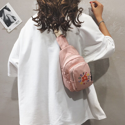 

Canvas small bag female 2019 new casual sports chest bag tide Korean fashion wild print girl small bag