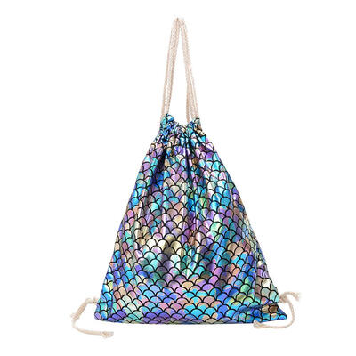 

Fish Scales Drawstring Backpacks Travel Sports Shoulder Bags Women Rucksack