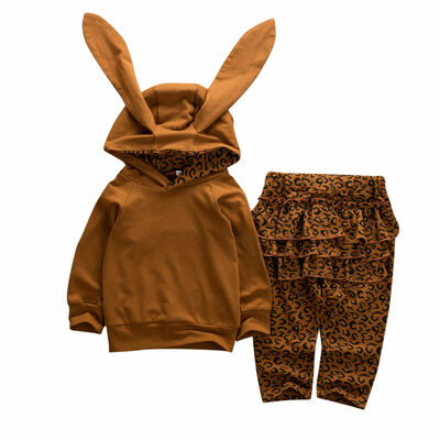 

2PCS Newborn Baby Girls Leopard print Clothes Hooded Sweatshirt Pants Outfits