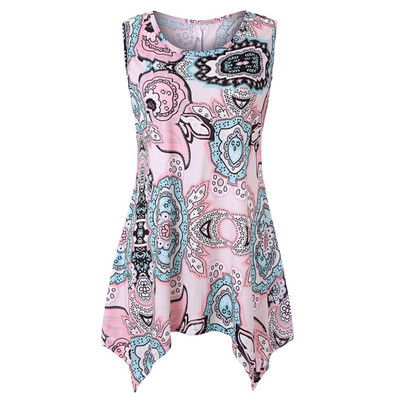 

Big Size Summer Casual Sleeveless O-Neck Print Lace T-shirts Plus size Female Tees Tops