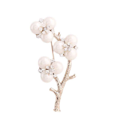 

Ladies Clothing Imitation Shell Pearl Brooches Plum Blossom Diamond Branches Corsage Mother Day
