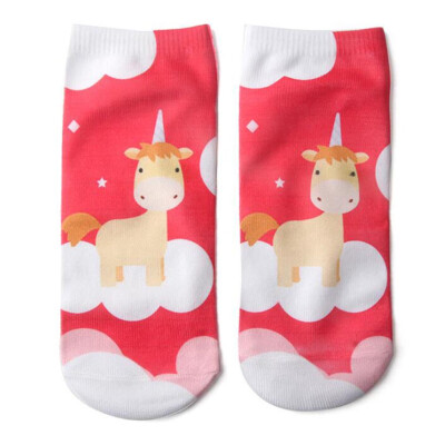 

Kids Girls Boys Print Cartoon Unicorn Short Socks Suitable For Child Aged 6-12