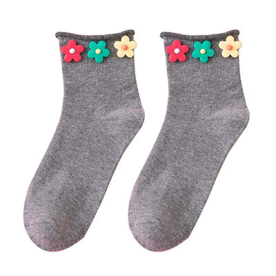 

Fashion Women Colorful Flower Curl Edge Breathable Cotton Over Ankle Short Socks