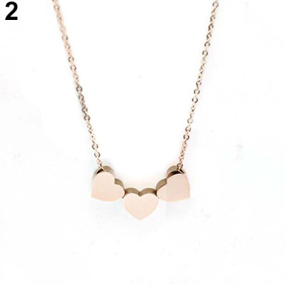 

Women\s Fashion Jewelry Three Love Heart Chain Pendant Statement Choker Necklace