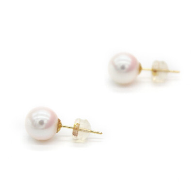 

Qingtian zhenzhu 18k freshwater pearl earrings water pearl 18k gold pearl white powder 16326