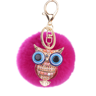 

8cm Rex Rabbit Fur Ball Owl Keychain Cute Animal Lady Bag Mobile Phone Pendant