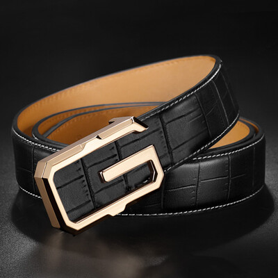 

New belt mens leather fashion smooth buckle leather belt youth business wild mens pants with a generation of hair