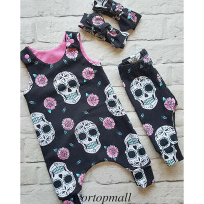 

2Pcs Halloween Newborn Baby Boys Girls Skull Flower Romper Jumpsuit Outfits Set